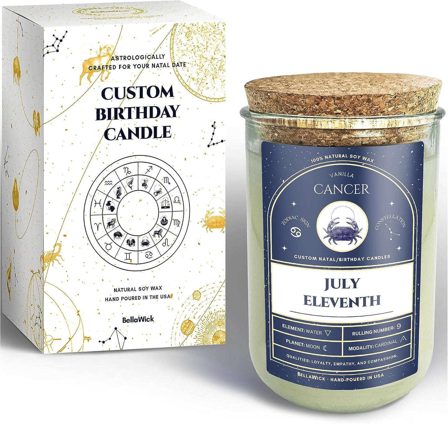 Birthday Candles - Custom Birthdate Astrological Zodiac Scented Candles. Astrology Gifts. All Natural Soy Wax. 75+ Hour Burn Time. Made in USA - July 11