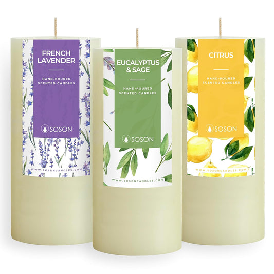 Simply Soson 3x6 in. Ivory Scented Candles Set of 3 - Eucalyptus Sage