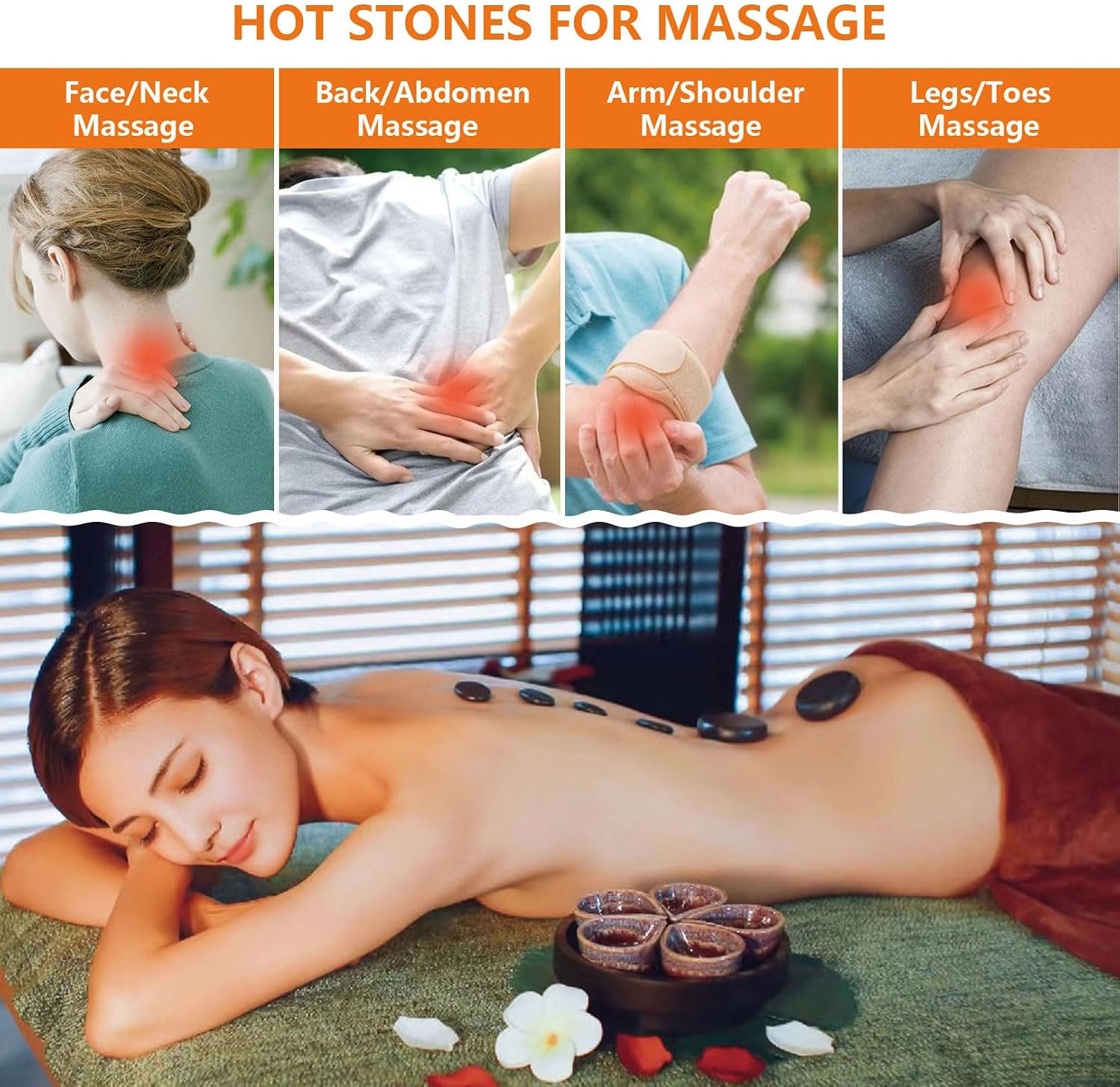Oval Basalt hot Stone Massage Set, Massage Stones for spa Care, Two-piece Set for Home use