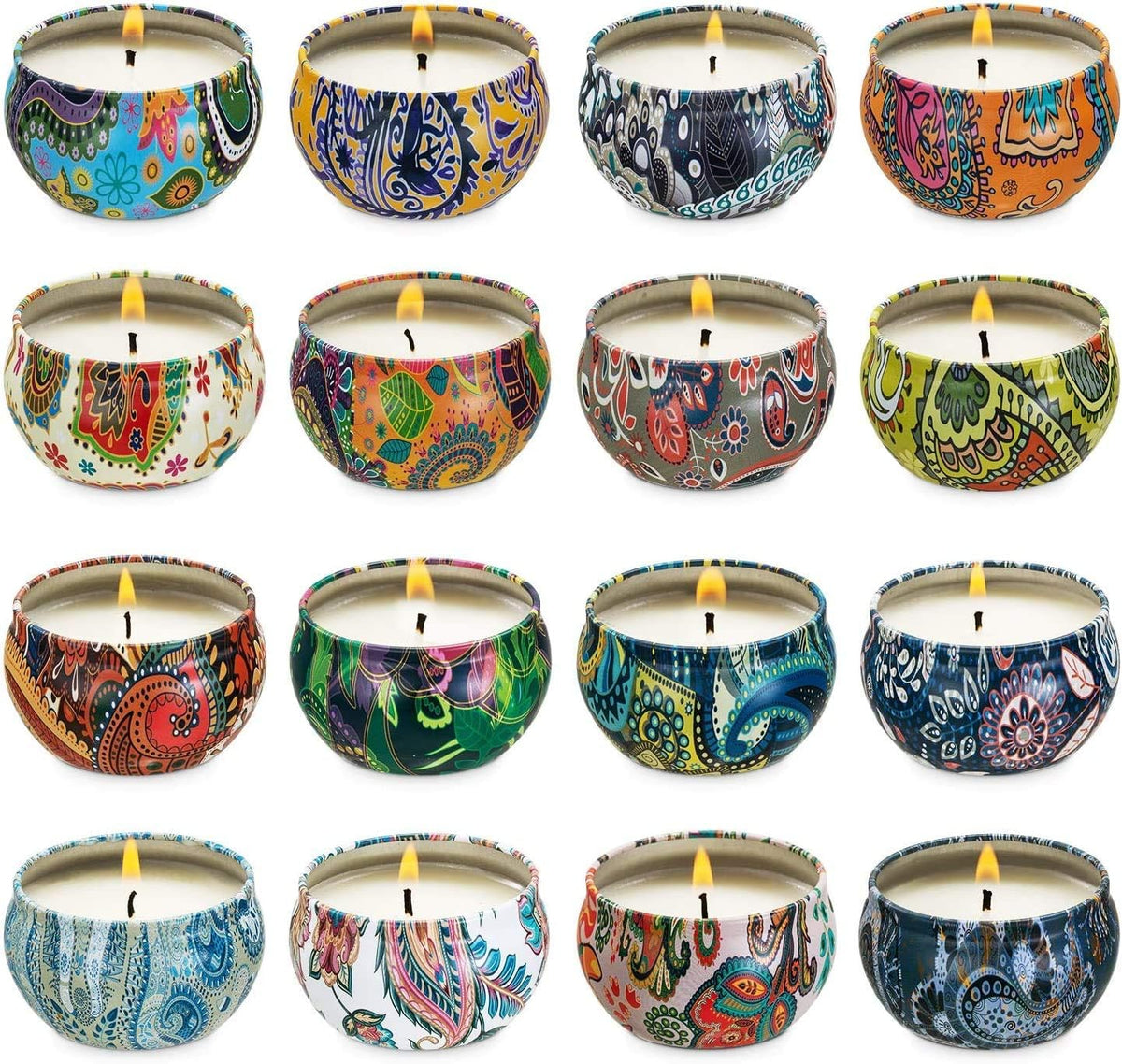Set of 16 Small Scented Candles Soy Wax Aromatherapy Candles 2.5 OZ Portable Tin Candles with Lid