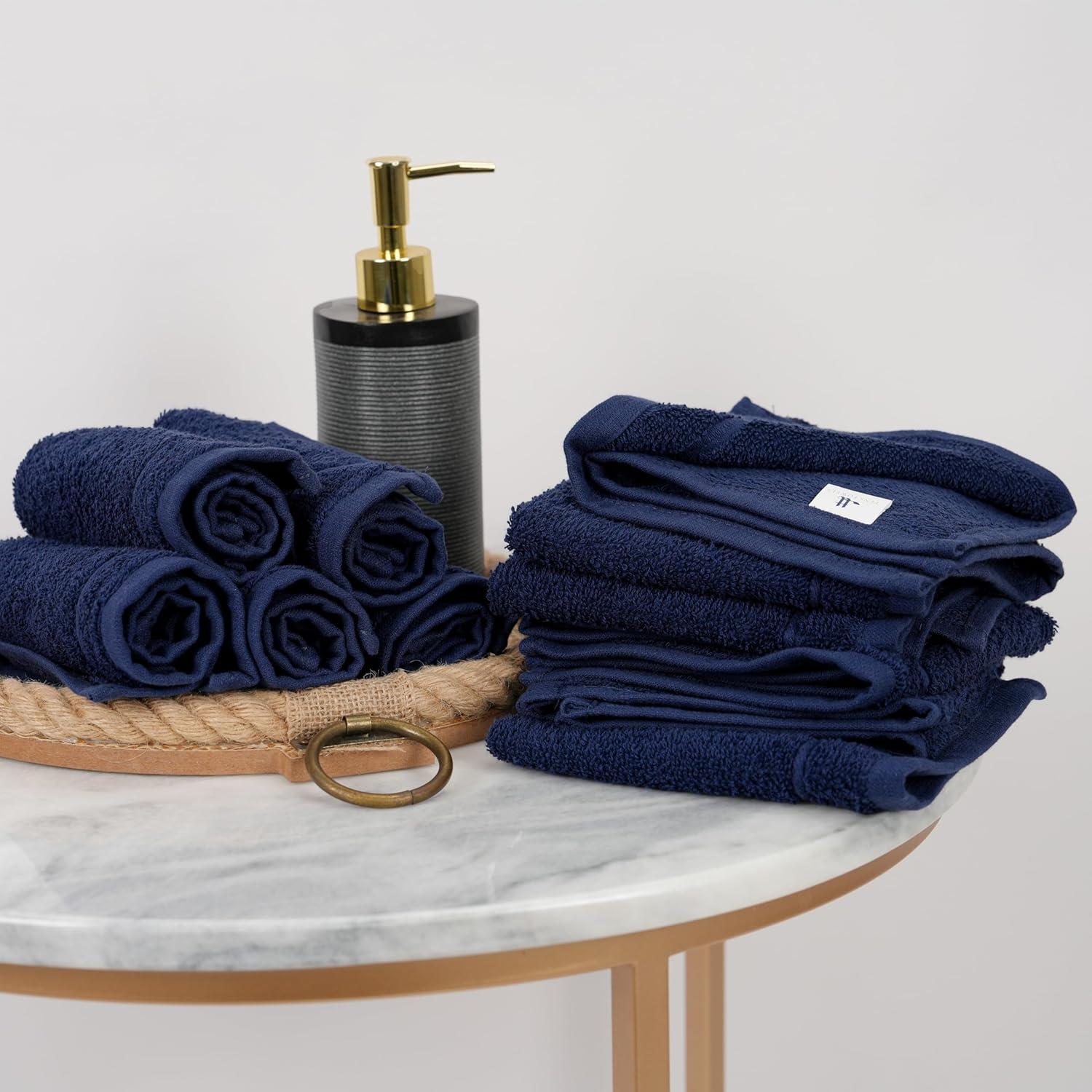 Tens Towels Pack of 60 Washcloths, 12 x 12 Inches, Lighter Weight, Quick to Dry, Super Soft & Absorbent, Gentle Face Towels, Hotel Quality, Perfect for Bathroom, Gym, Spa (Navy, 60 Pack)