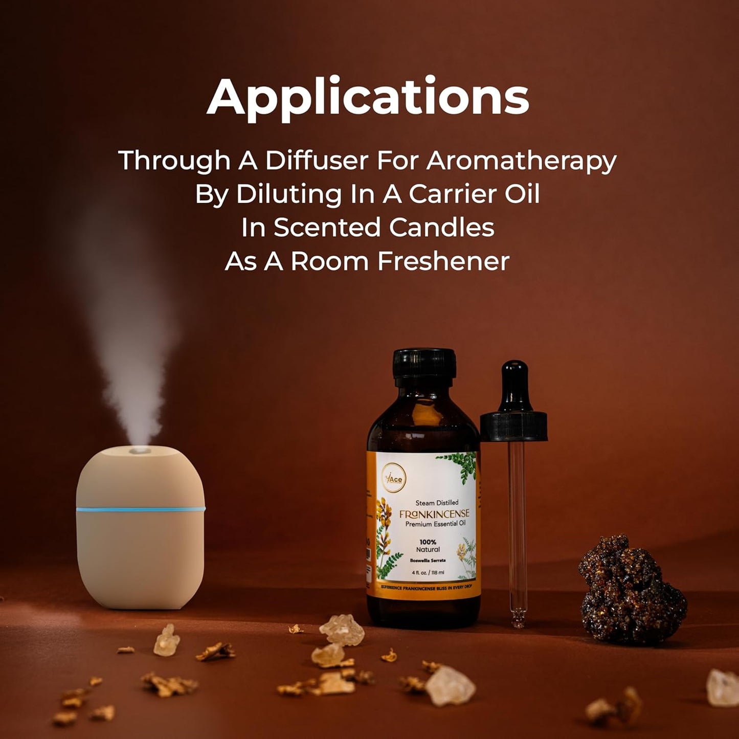 My Ace Frankincense Essential Oil 4oz – 100% Pure & Natural, Premium Grade, Undiluted Boswellia Serrata Oil for Diffuser, Aromatherapy, Skin & Hair Care, Amber Glass Bottle with Dropper
