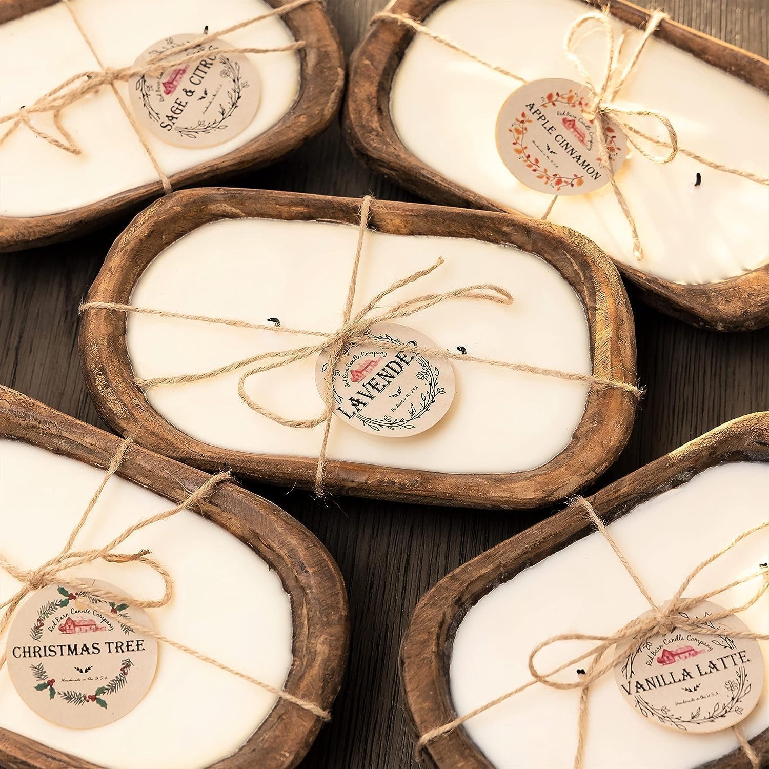 Red Barn Candle Company Wood Dough Bowl Candles | 100% Natural Soy Wax & Essential Oil Infused | Odor Eliminating + Pet Safe | Scented Candle Gifts for Men & Women (Honeysuckle, 3-Wick)
