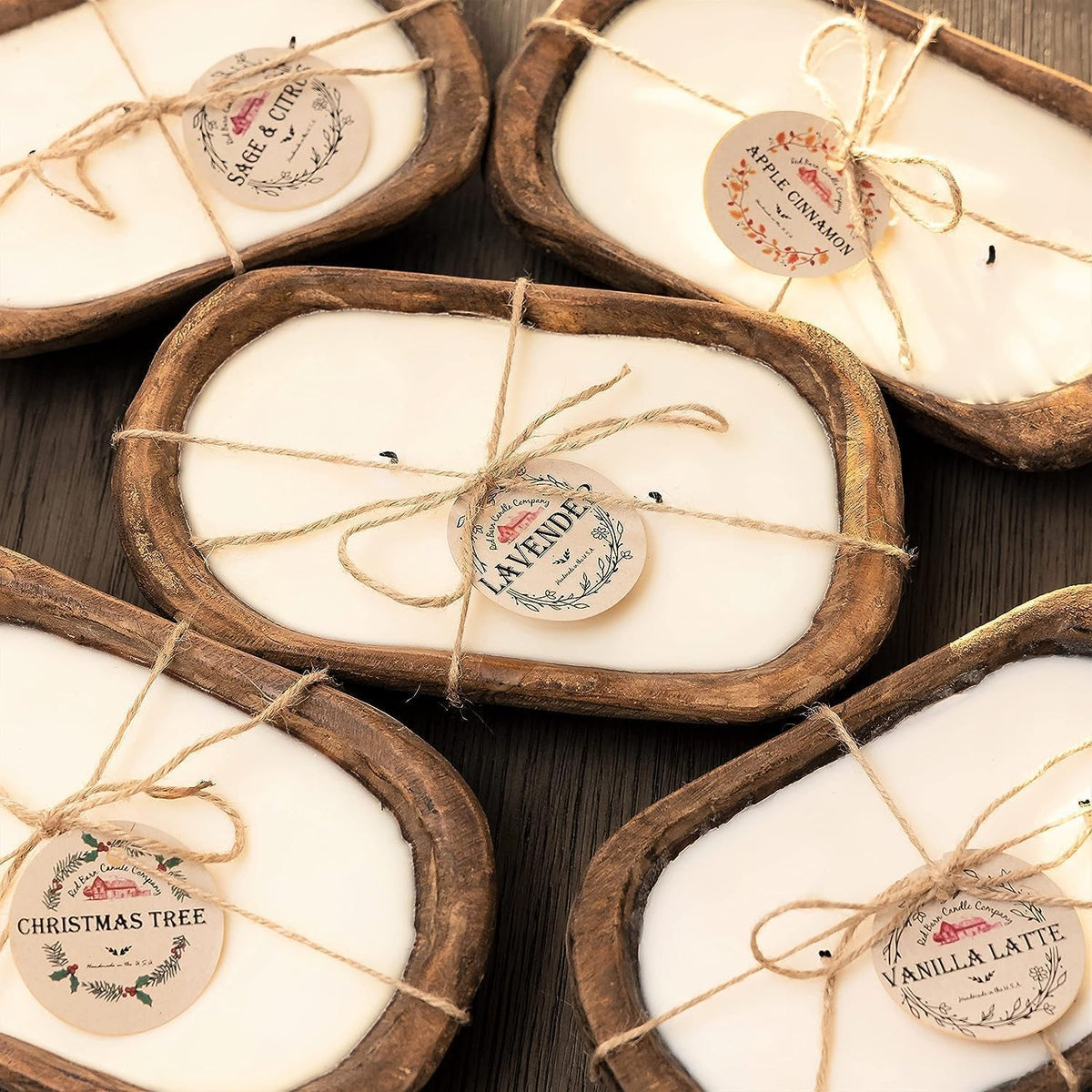 Red Barn Candle Company Wood Dough Bowl Candles