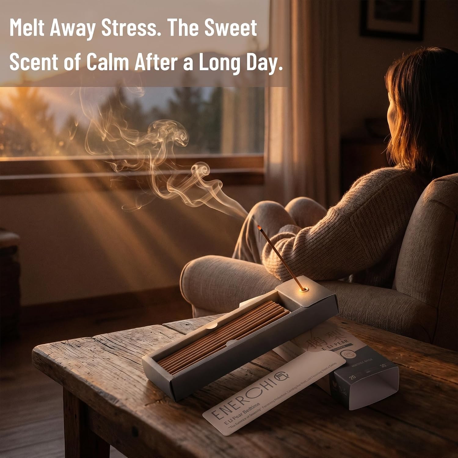 Pear-Steamed Sandalwood Incense Sticks with Agarwood — 20 Hand-Rolled Sticks, 3-Stage Scent (Fresh Pear to Milky Wood), Low Smoke, 30 Min Burn, Natural Incense for Meditation & Bedtime Ritual
