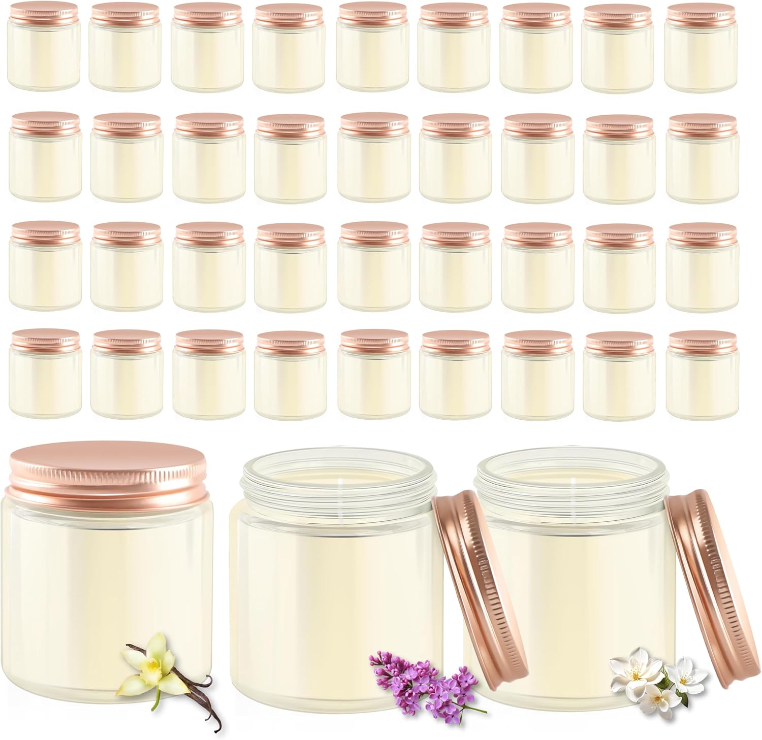 ACITHGL 36 Pcs 4oz Mini Mason Jar Candles Small Scented Candles Bulk Aromatherapy Ideal Souvenir Favors for Wedding Birthday Party (Vanilla, Lilac, Gardenia, Pink)