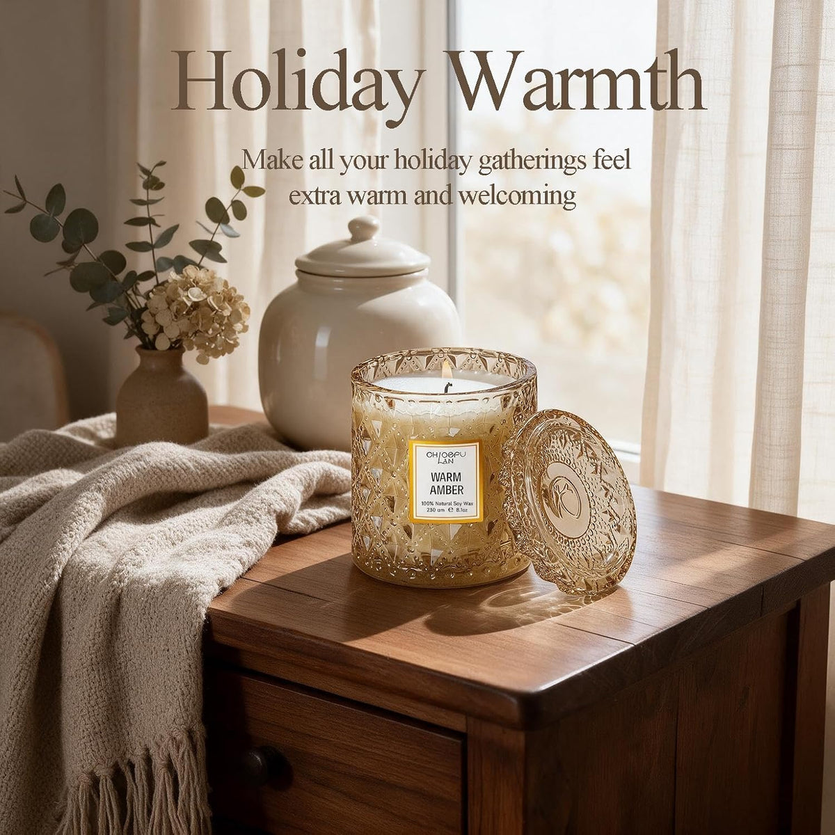 Chloefu LAN Amber Candles, Luxury Candle for Home Scented, Long Burning Time, Holiday Gifts, All Natural Soy Wax Decorative Candles, Scented Candle Gifts for Men&amp;Women, 8.1oz