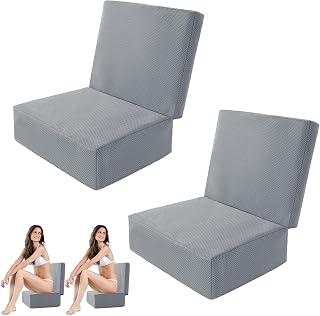 MABOZOO 2 Pcs Foldable Hot Tub Booster Seat, Adjuatable 2 Heights Extra Thick Hot Tub Pillow Bath Seat with Back Support Cushions, Washable Bathtub Cushion for Indoor Outdoor (Gray)