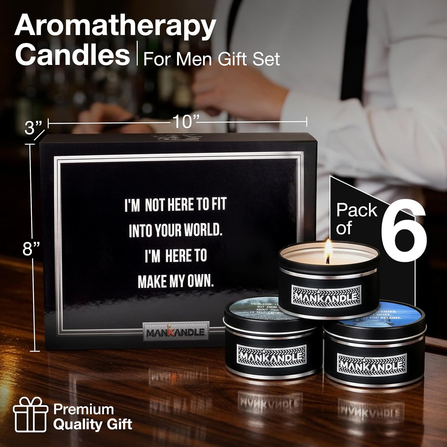Majestic Zen Aromatherapy Candles for Men Gift Set | 6-Pack Soy Wax Candle with Inspirational Quotes | Stress Relief Candle Set for Relaxation, Aromatherapy Gift Set & Unique Gifts for Him