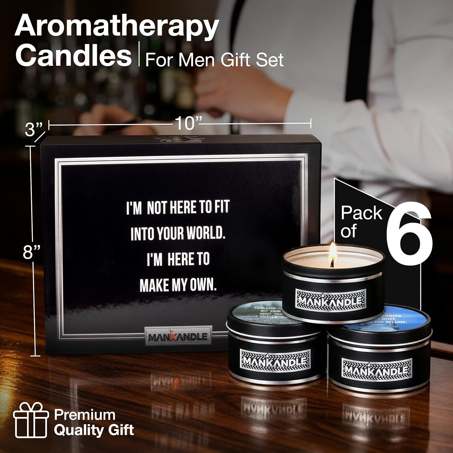 Majestic Zen Aromatherapy Candles for Men Gift Set | 6-Pack Soy Wax Candle with Inspirational Quotes | Stress Relief Candle Set for Relaxation, Aromatherapy Gift Set & Unique Gifts for Him