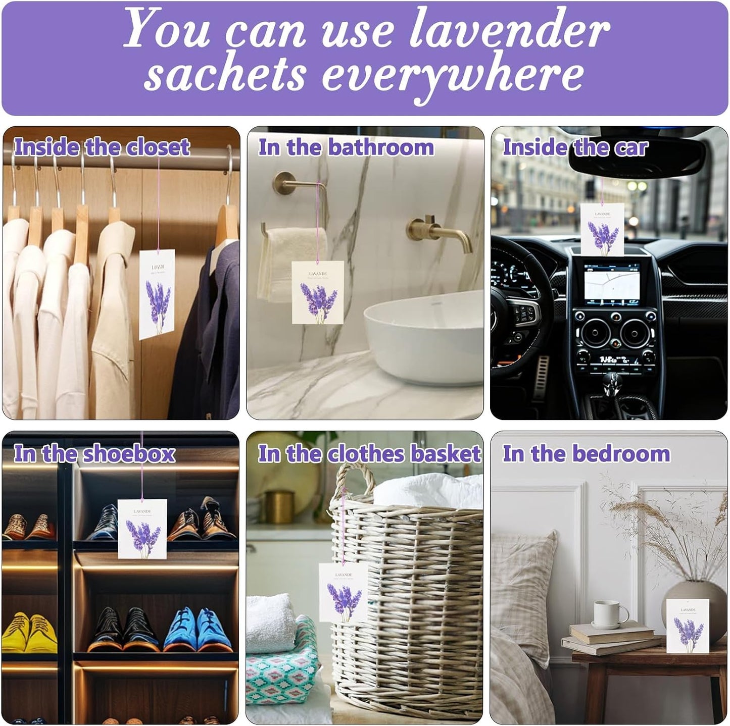 RAINFLOW Lavender Sachets for Drawers and Closets - 10 Pack Scented Sachet Bags for Clothes, Closet Freshener and Small Spaces Home Fragrance for Wardrobe, Car, Bedroom