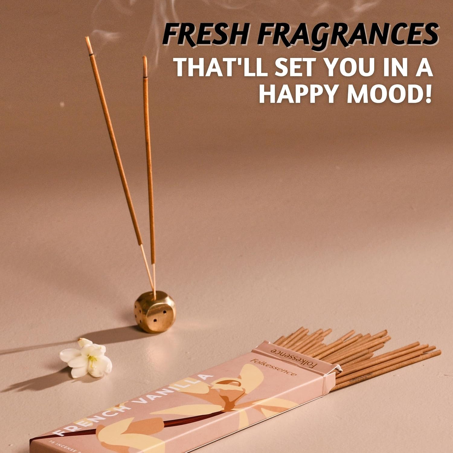 Folkulture Incense Sticks (75 Sticks) |8" Premium French Vanilla Incense Sticks For Meditation, Aromatherapy, Stress Relief Gifts | No Charcoal,Organic, Non Toxic, 45 Mins, Long Burning Insence-Sticks