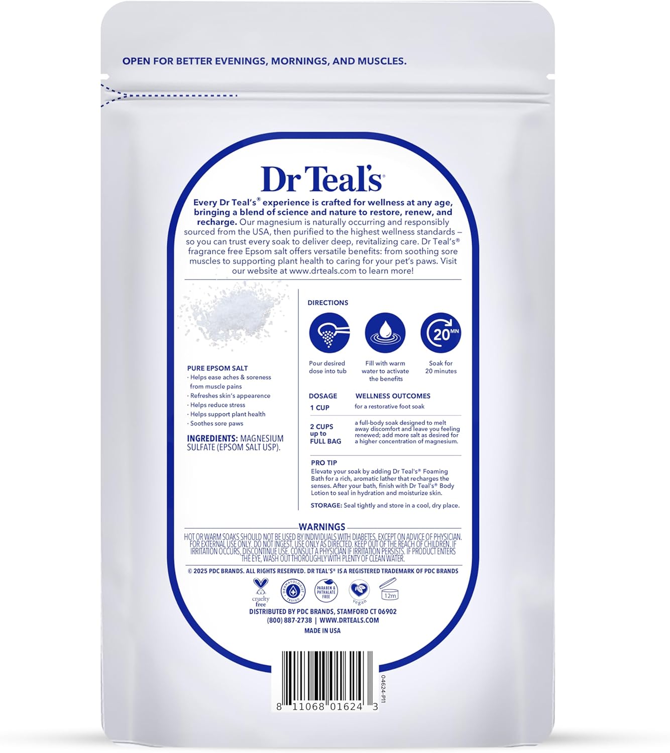 Dr Teal's Epsom Salt Magnesium Soak, Fragrance Free, 4 lbs