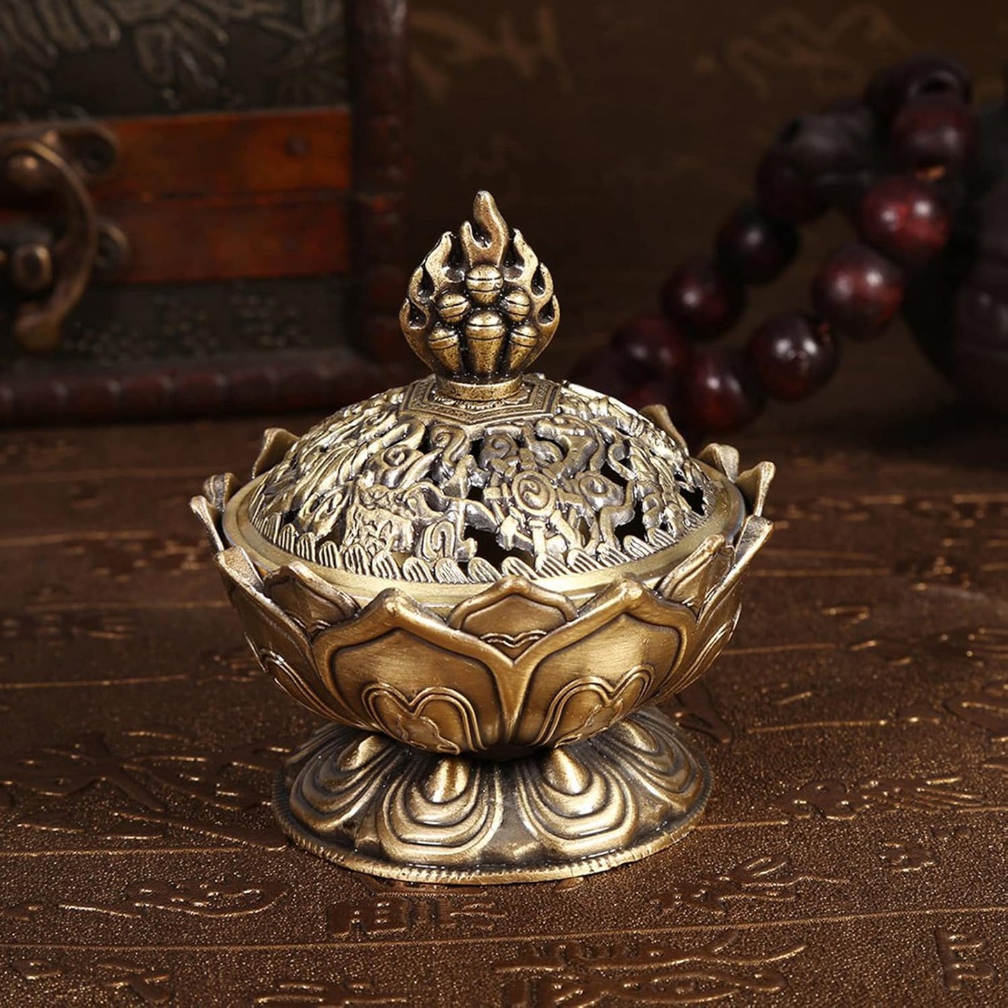Watris Veiyi Classic Lotus Incense Burner, Vintage Charcoal Incense Burner, Lotus Incense Holder for Stick and Cone Incense 2.71 X 2.76inch / 6.9 x 7cm