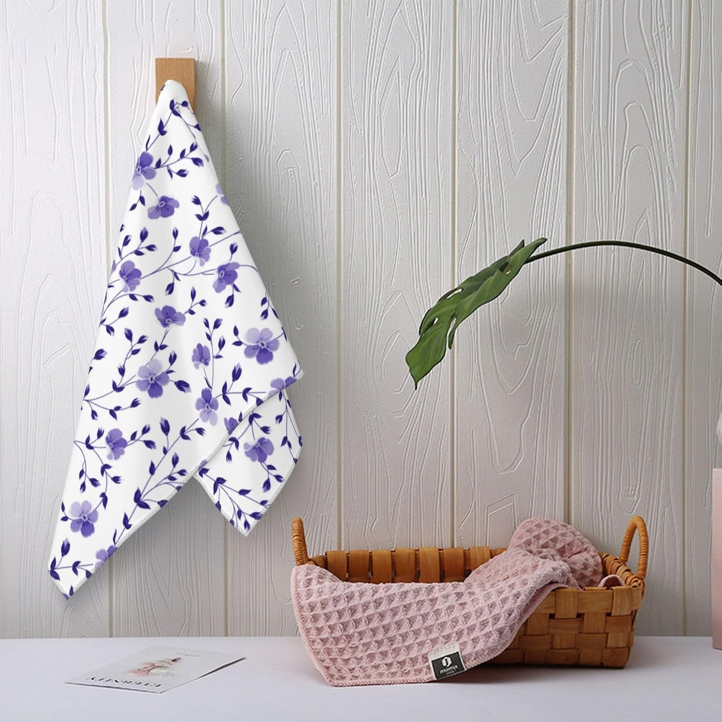 Purple Floral Bath Hand Towels, Absorbent Purple Bathroom Hand Towels Decorative Set for Bathroom Gym Hotel Spa, Housewarming Gifts for New Home Women