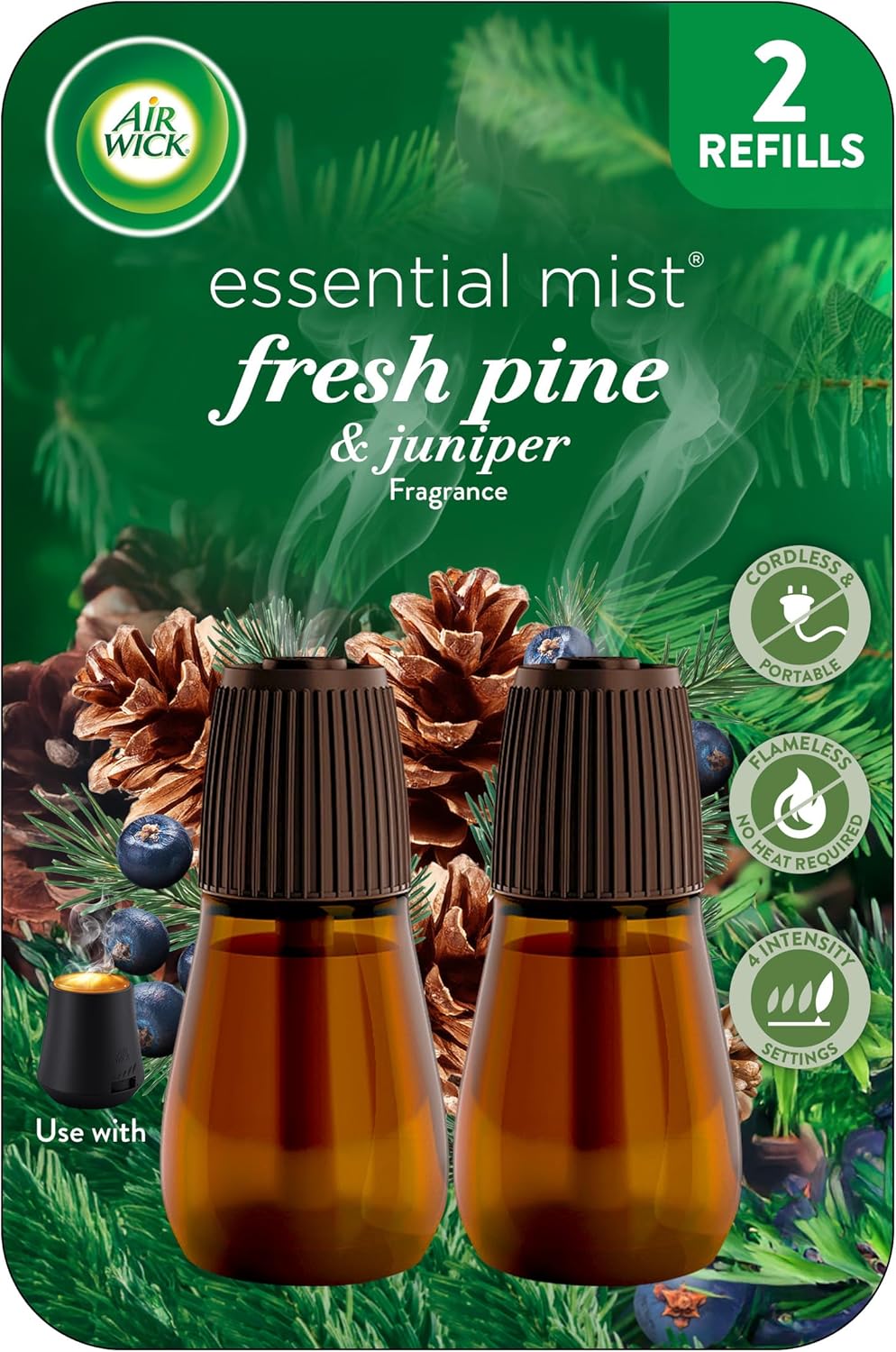 Air Wick Essential Mist Refill, Fresh Pine & Juniper, Air Freshener, Essential Oils, 2 Ct