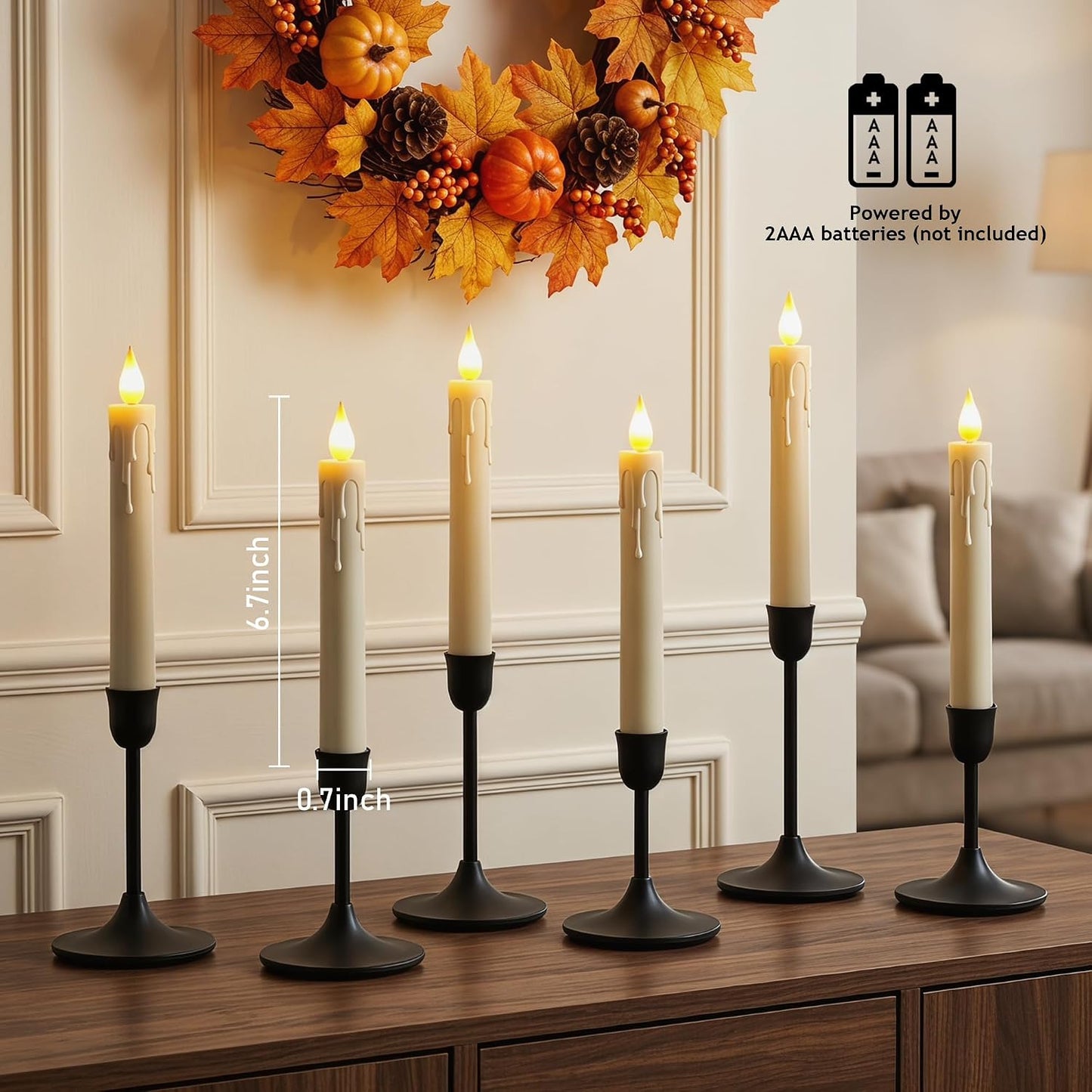 6.7 Inch Flameless Taper Candles with Remote and Timer, 6 Pack Battery Operated LED, 3D Flickering Flame Electric Candlesticks for Wedding Christmas Home Window Fireplace Decor, Ivory