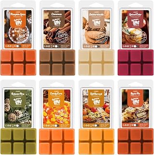 Salubrito Fall Scented Wax Melts, Strong Scented Soy Wax Cubes/Tarts Variety Set- Pumpkin Spice, Cinnamon, Spiced Cider, Snickerdoodle, Balsam Pine, Candy Corn, Fall Harvest, Apple Pie, 8x2.5oz