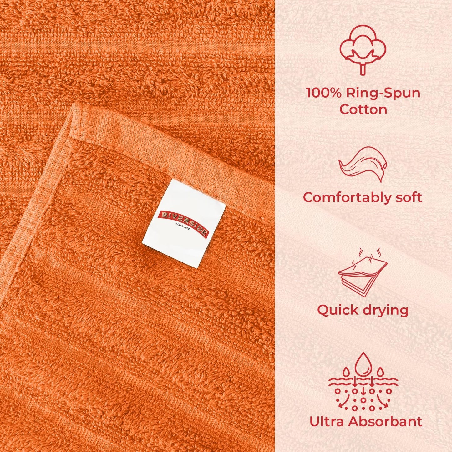 RIVERSIDE Pack of 2 Extra Large Bath Sheet Towels, 35 x 70 Inches, 600 GSM, Ribbed Stripe, 100% Cotton - Super Soft, Highly Absorbent & Quick Dry for Bathroom, Spa & Hotel, Orange
