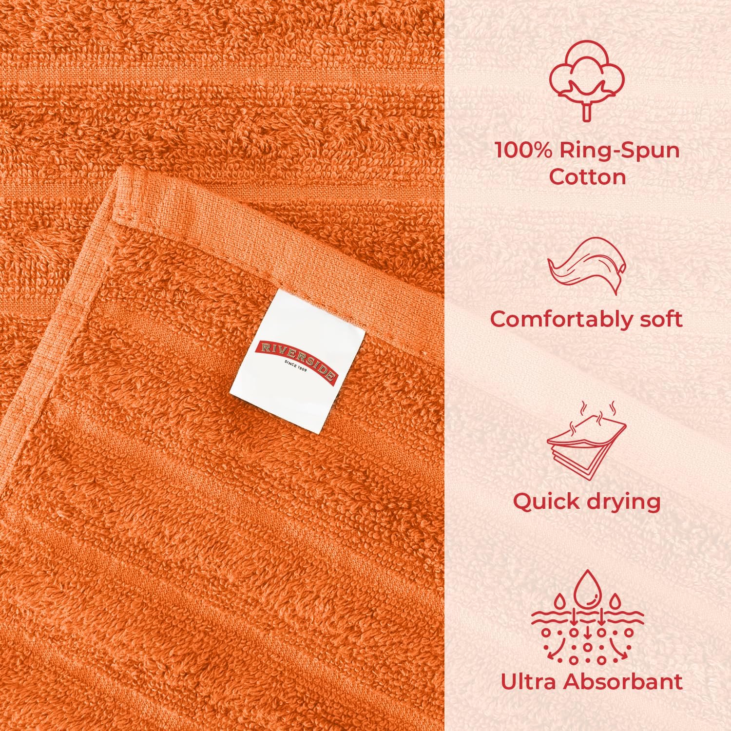 RIVERSIDE Pack of 2 Extra Large Bath Sheet Towels, 35 x 70 Inches, 600 GSM, Ribbed Stripe, 100% Cotton - Super Soft, Highly Absorbent & Quick Dry for Bathroom, Spa & Hotel, Orange