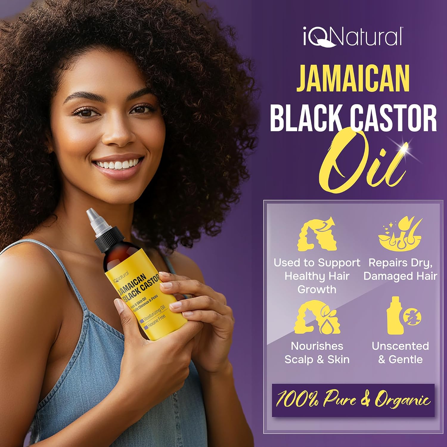 4oz Organic Cold Pressed Jamaican Black Castor Oil for Hair Growth and Damaged, Dry Scalp - Unscented, Hexane-Free