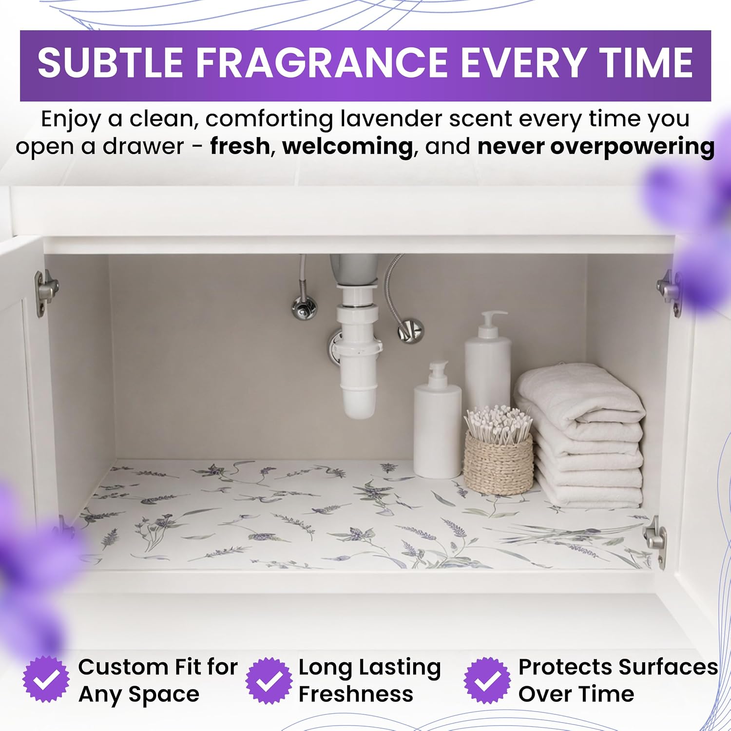 8X Lavender Scented Drawer Liners for Dresser - Scented Drawer Liner is Ideal for Cabinet, Dresser, Shelf, Cupboards - Double-Sided Pattern Non Adhesive Contact Paper for Shelves is Ideal Winter Gift