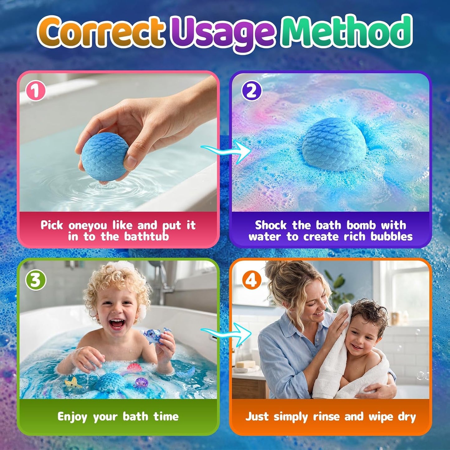 Mermaid Bath Bombs for Kids with Surprise Toys Inside, 12pcs Bubble Kids Bath Bombs with Mermaid Toys Gift Set for 3 4 5 6 7 8 Year Old Girls Birthday Christmas Gift Spa Bath Ball with Bath Toy Fun