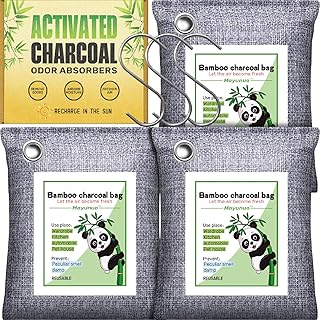 Activated Charcoal Odor Absorber for Strong Odor, Basement, Cars, Closets, Shoes, Smoke. 3 Pack Bamboo Charcoal Air Purifying Bags Deodorizer Odor Eliminator for Home