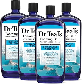 Dr Teal's Foaming Bath with Pure Epsom Salt, Restorative Minerals with Magnesium, Potassium, Zinc & Essential Oils, 34 fl oz (Pack of 4)