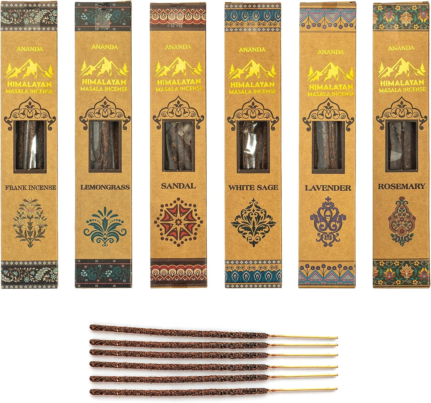 Himalayan Masala Smudge Incense | Patchouli, White Sage, Rosemary, Lemongrass, Sandalwood, Lavender | 60 Sticks + 6 Dhoop | Handcrafted for Meditation, Puja & Cleansing