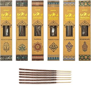 Himalayan Masala Smudge Incense | Patchouli, White Sage, Rosemary, Lemongrass, Sandalwood, Lavender | 60 Sticks + 6 Dhoop | Handcrafted for Meditation, Puja & Cleansing