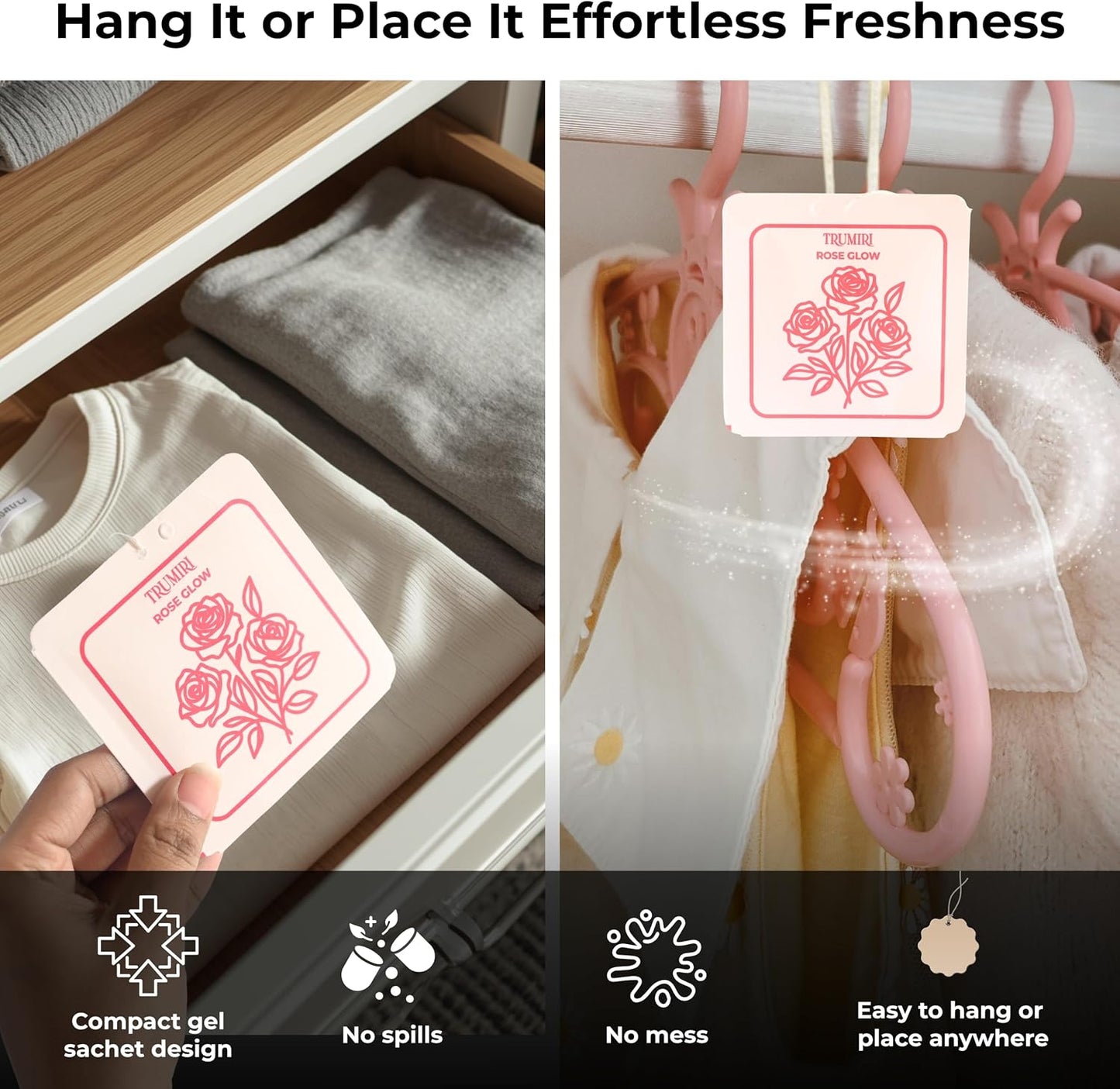 Scented Sachets for Drawer and Closet Freshener with Long Lasting Scent - Variety Pack of 3 - Amethyst Dew|Orchid Essence|Rose Glow - Home Fragrance Sachet - Olores para Closet De Ropa