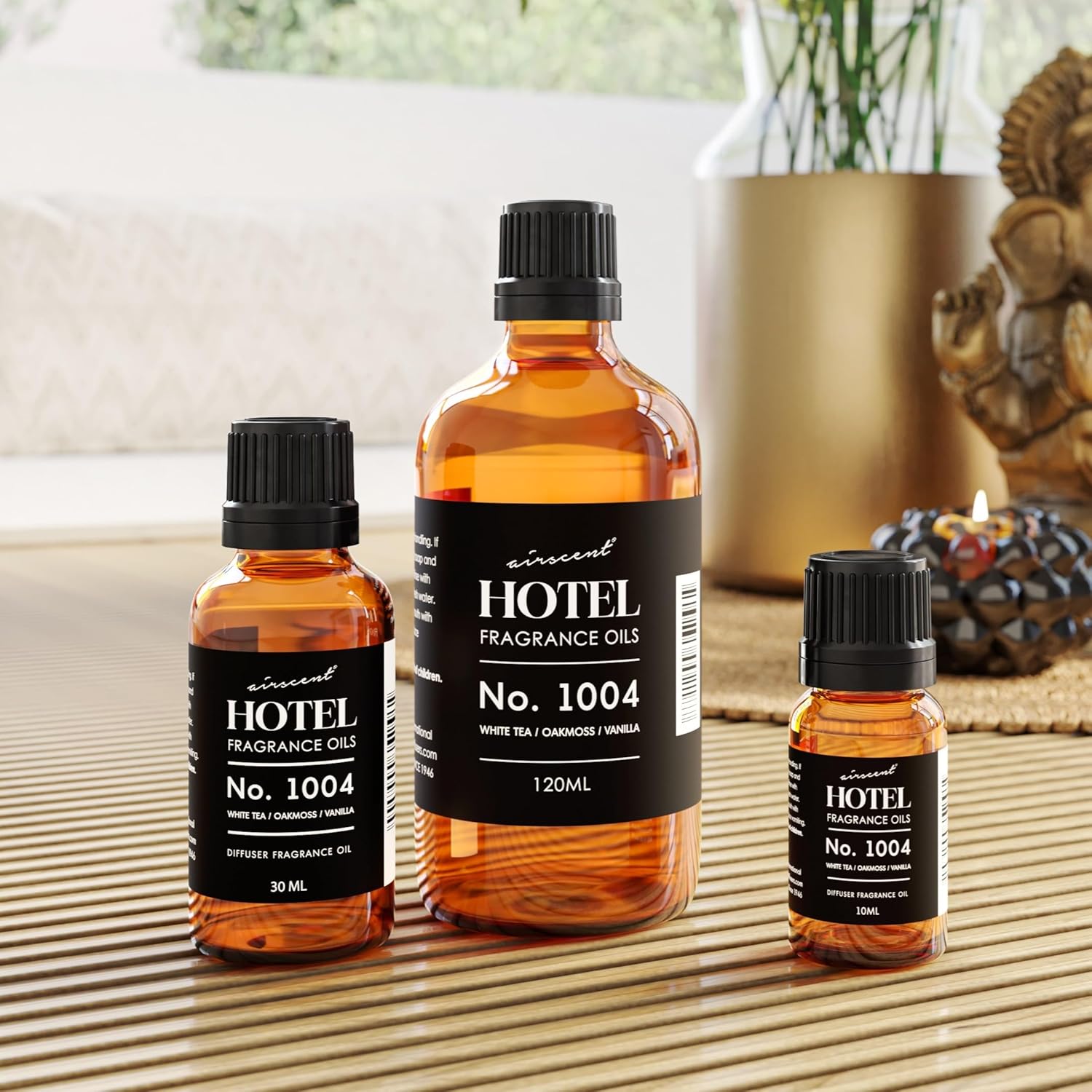 AirScent Hotel Diffuser Oil No. 1004 - White Tea, Oakmoss and Vanilla - Premium Fragrance Oil for Ultrasonic and Waterless Diffusers and Crafting - 10 mL, .34 fl oz Glass Dropper Bottle