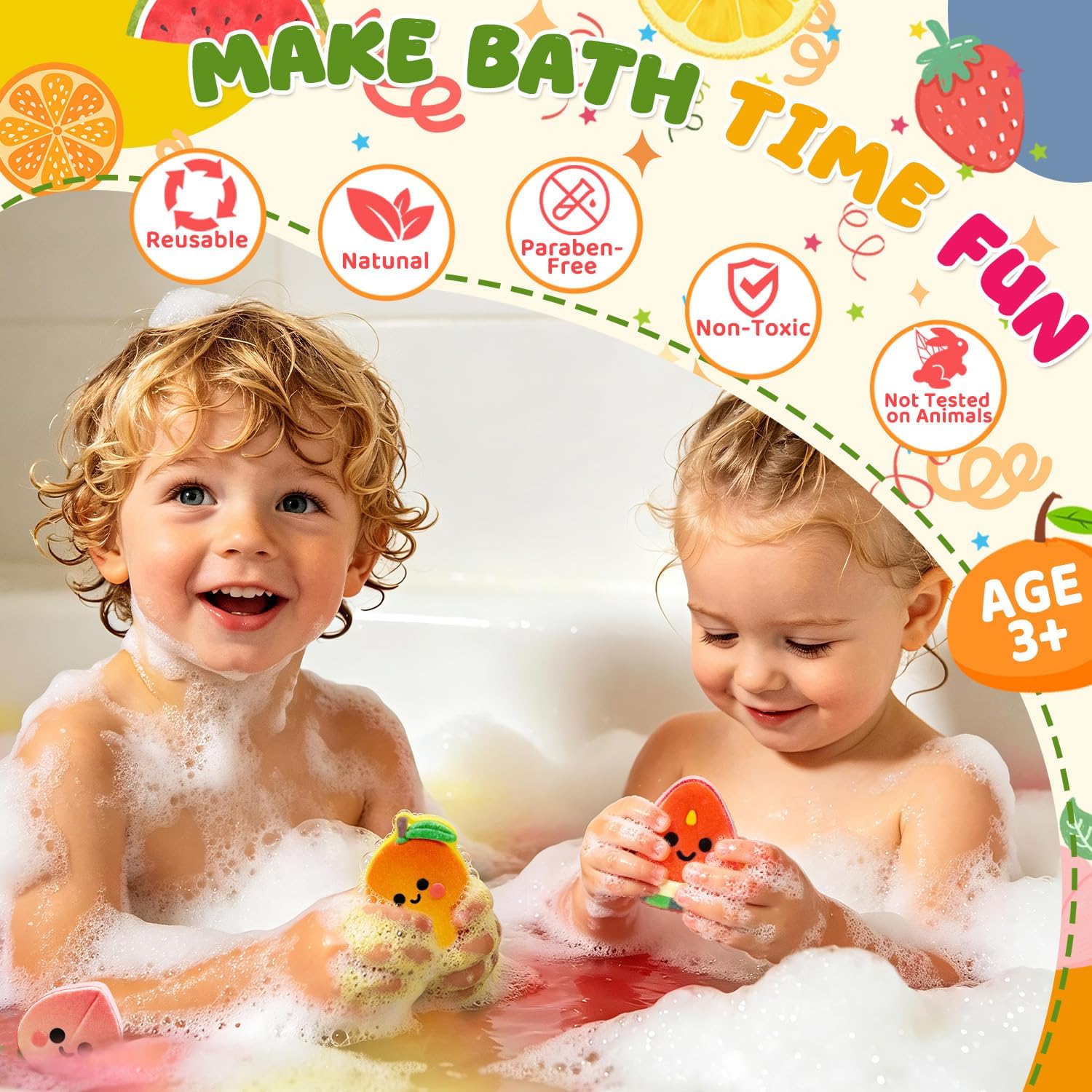 Bath Bombs for Kids Fruit Themed, STEM 6 Pack Natural Organic Handmade Kids Bath Bomb, Gentle Skin-Friendly Bath Toys for Boys Girls, Children Daily Reward & Birthday Gift