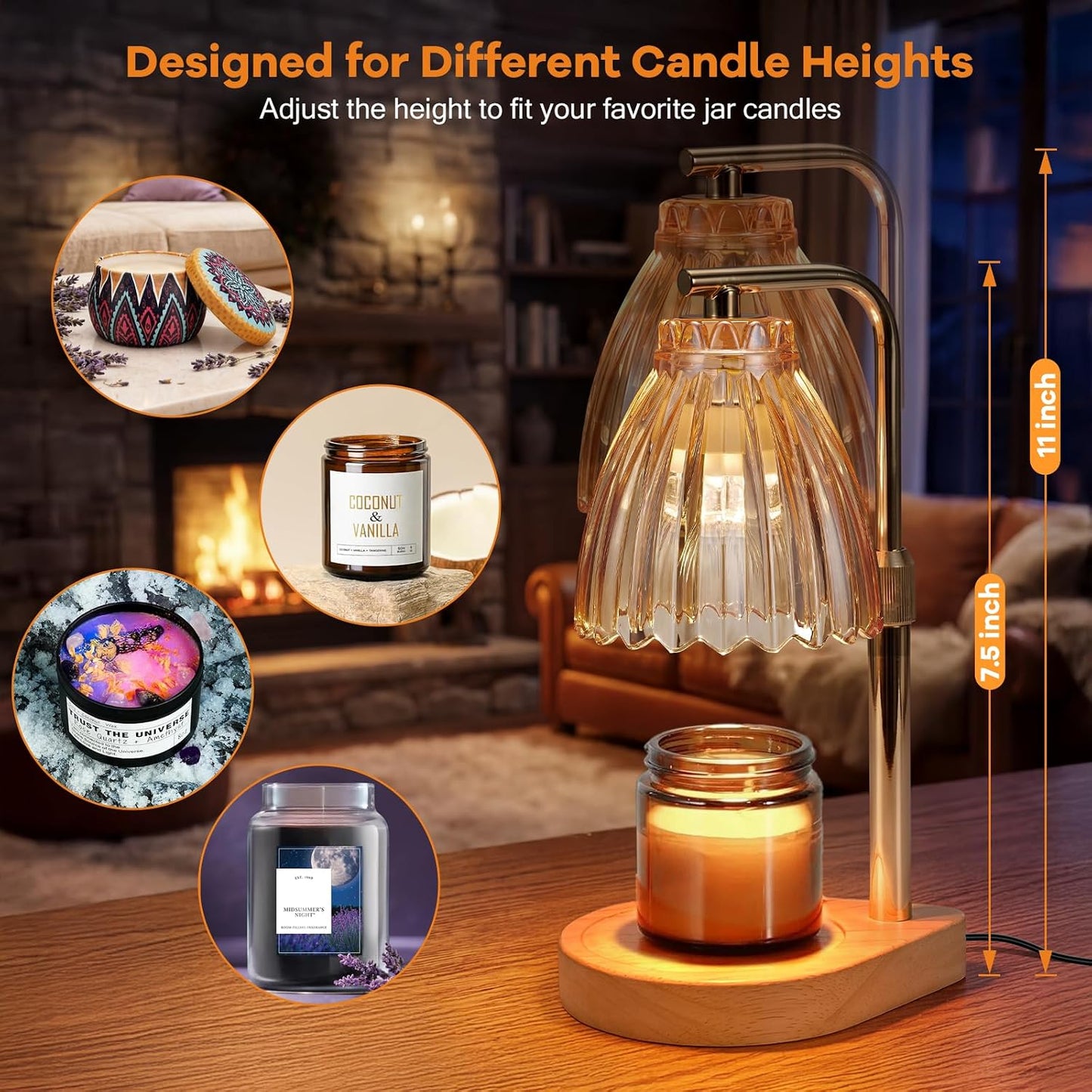 Gifts for Women, Candle Warmer Lamp with Adjustable Height, Timer & Dimmer, Birthday Gifts for Women, Elegant Gift Box & Greeting Card, Candle Lamp with 2 Bulbs for Home Decor/Bedroom/Office