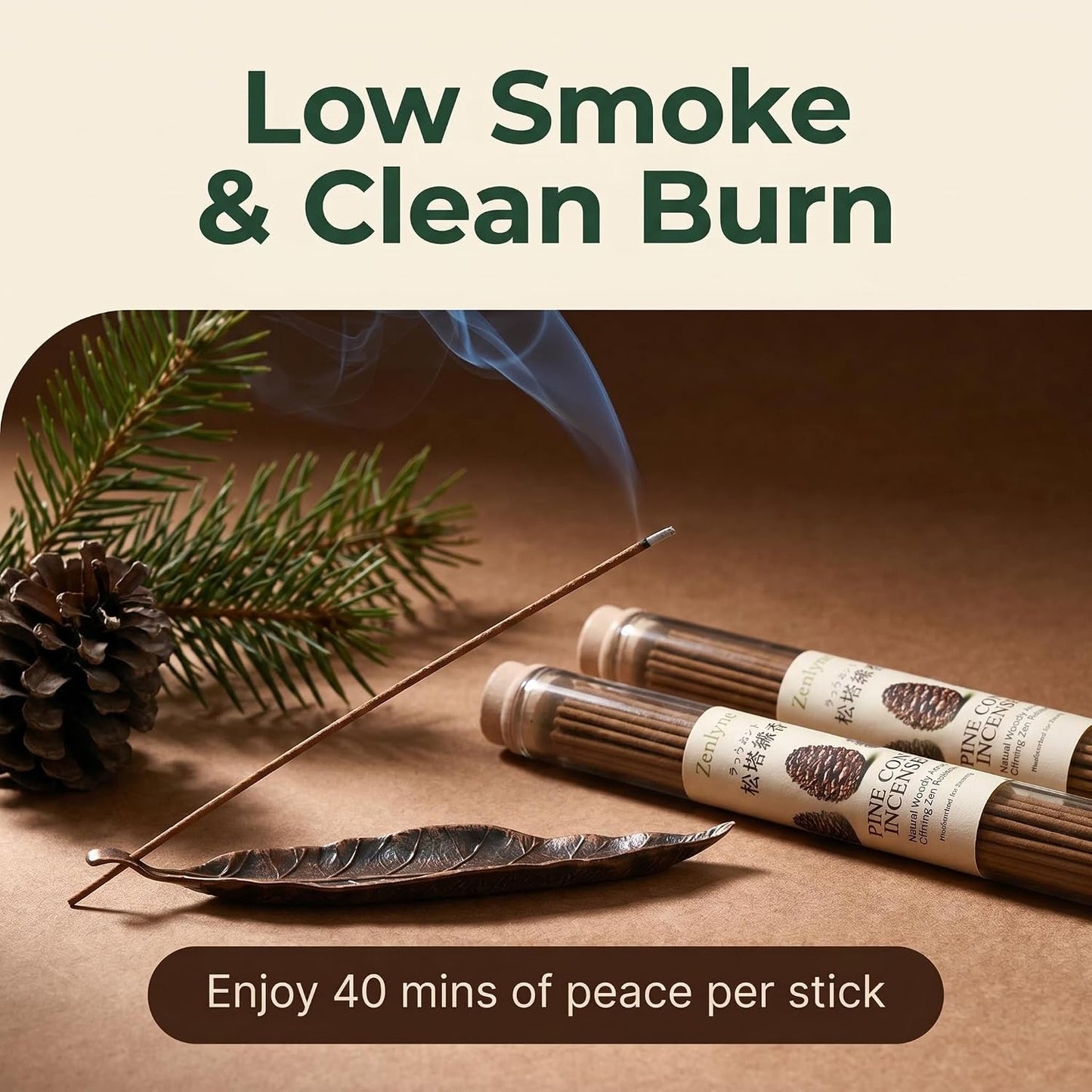Pine Cone Incense Sticks,Natural Woodsy Aroma for Daily Aromatherapy & Meditation, Crisp Cedarwood & Forest Healing Scent, Calming Zen Relaxation, Handcrafted with Leaf Incense Holder