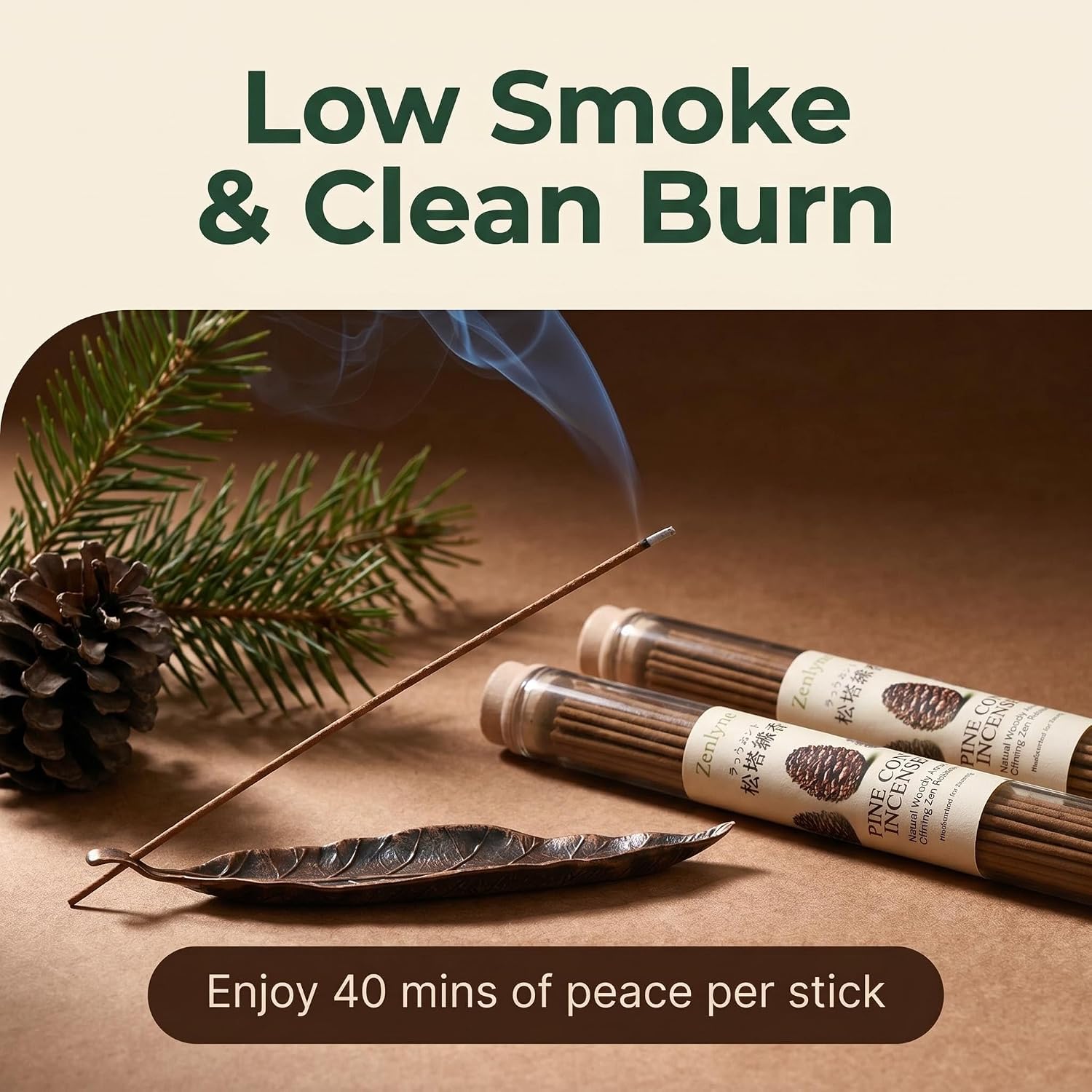Pine Cone Incense Sticks,Natural Woodsy Aroma for Daily Aromatherapy & Meditation, Crisp Cedarwood & Forest Healing Scent, Calming Zen Relaxation, Handcrafted with Leaf Incense Holder