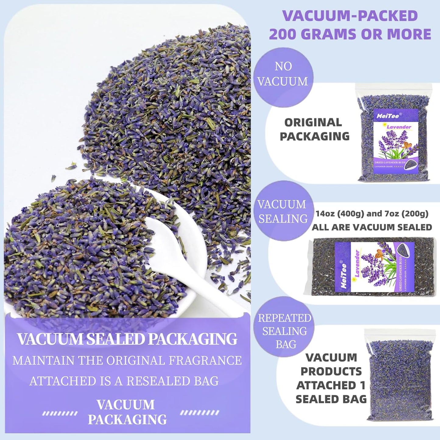 Dried Lavender Buds, Natural Lavender Flowers (7oz / 200g) for Weddings Parties Wardrobes Drawers Sachets Soap Making DIY Projects