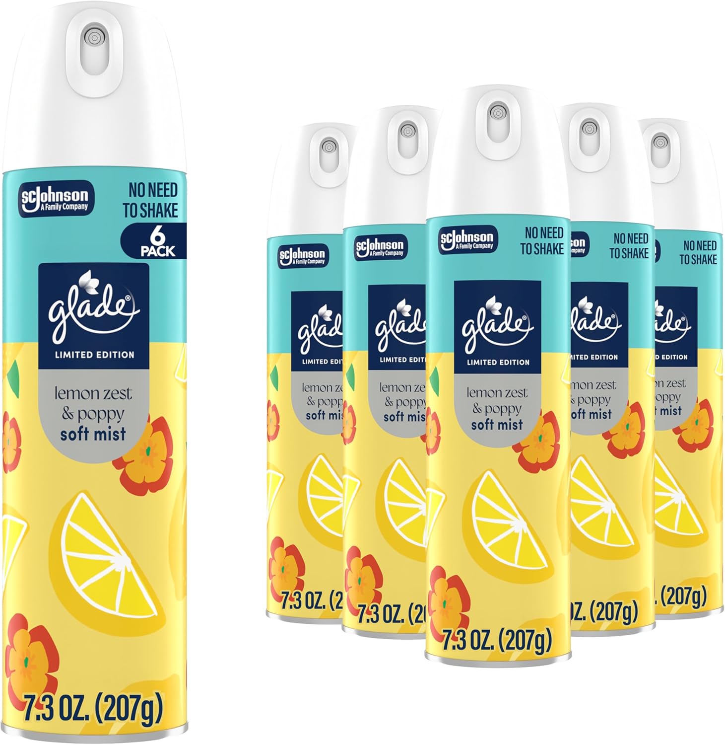 Glade Odor Fighting Soft Mist Air Freshener Room Spray, Lemon Zest & Poppy, 8oz., 6 count
