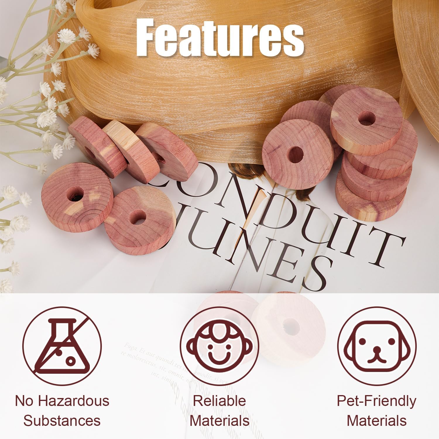 24pcs Cedar Blocks, Wooden Cedar Discs for Clothes Storage, Natural Wood Cedar Rings Aromatic Cedar Chip Accessories for House Closets Drawers