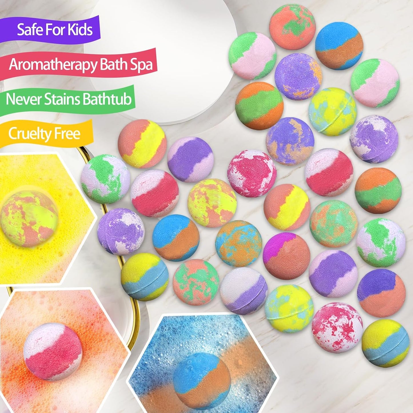 Bath Bombs for Kids with Surprise Inside, 32 Pack Kids Bath Bombs with Land & Sea Animal Toys, Girls Boys Easter Gifts, Handmade Fizzy Bubble Children Bath Ball Gift Easter Basket Stuffers, Birthday