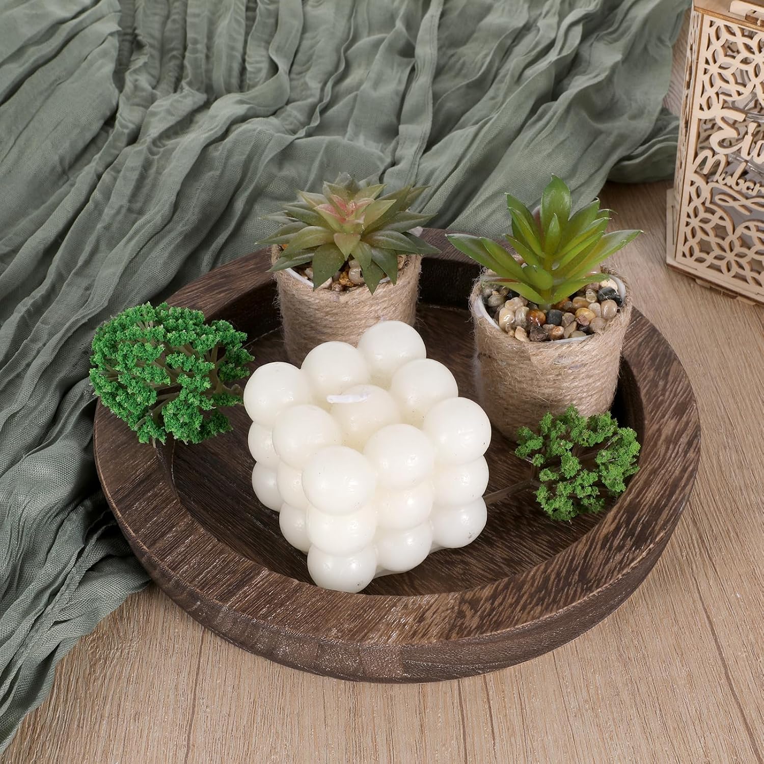 6.5 in Round Rustic Wood Tray for Decor Candle Holder Tray Wooden Serving Trayes for Coffee Table and Home Decor Small Serving Trays for Centerpiece Table Decorations Circle Dining Tables Trays