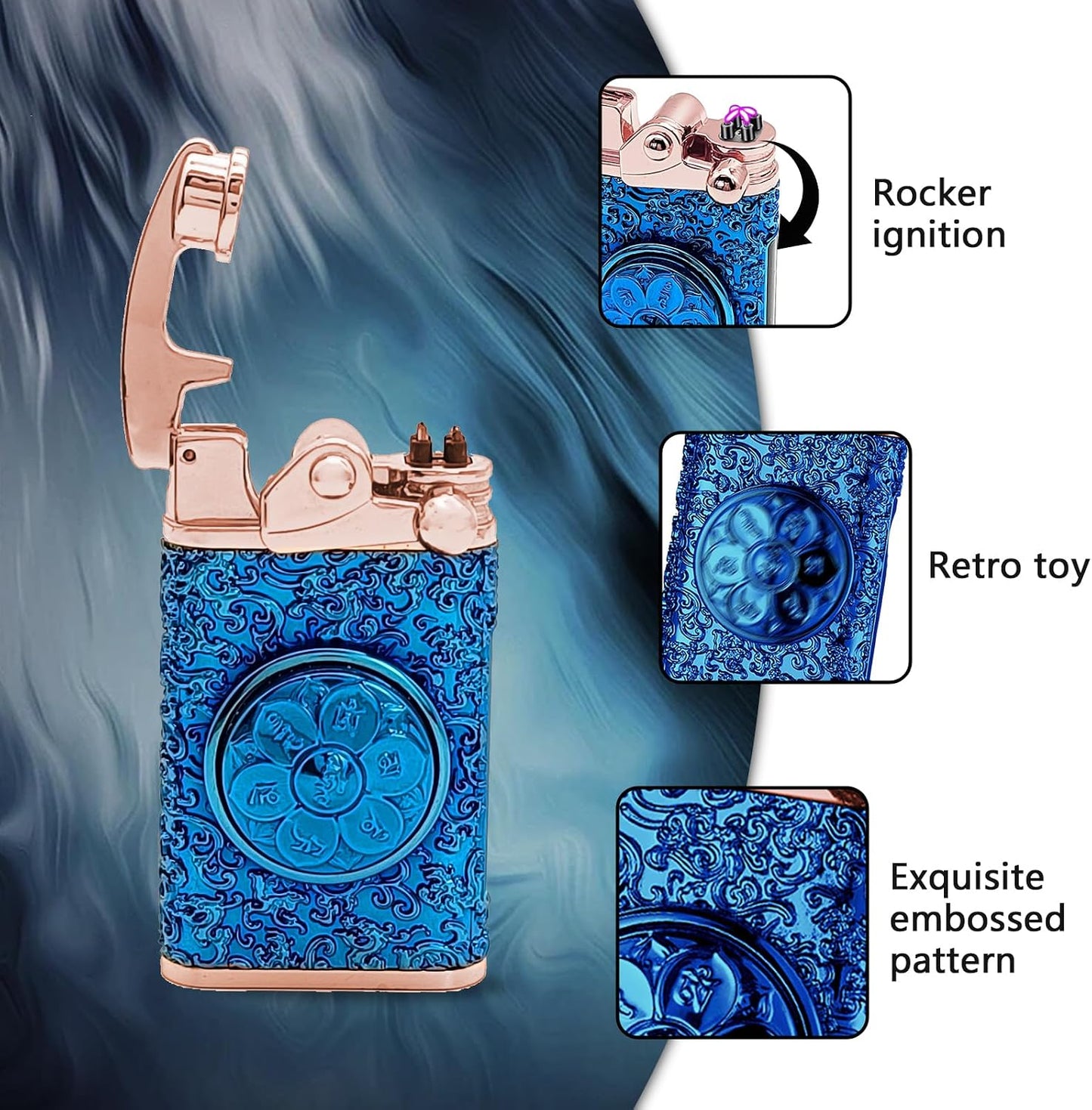 Electric Lighter Rechargeable Plasma Lighters Cool Lighter Windproof Lighters with Embossed Patterns Rocker Ignition Battery Display for Candle Outdoor Camping BBQ (Blue)