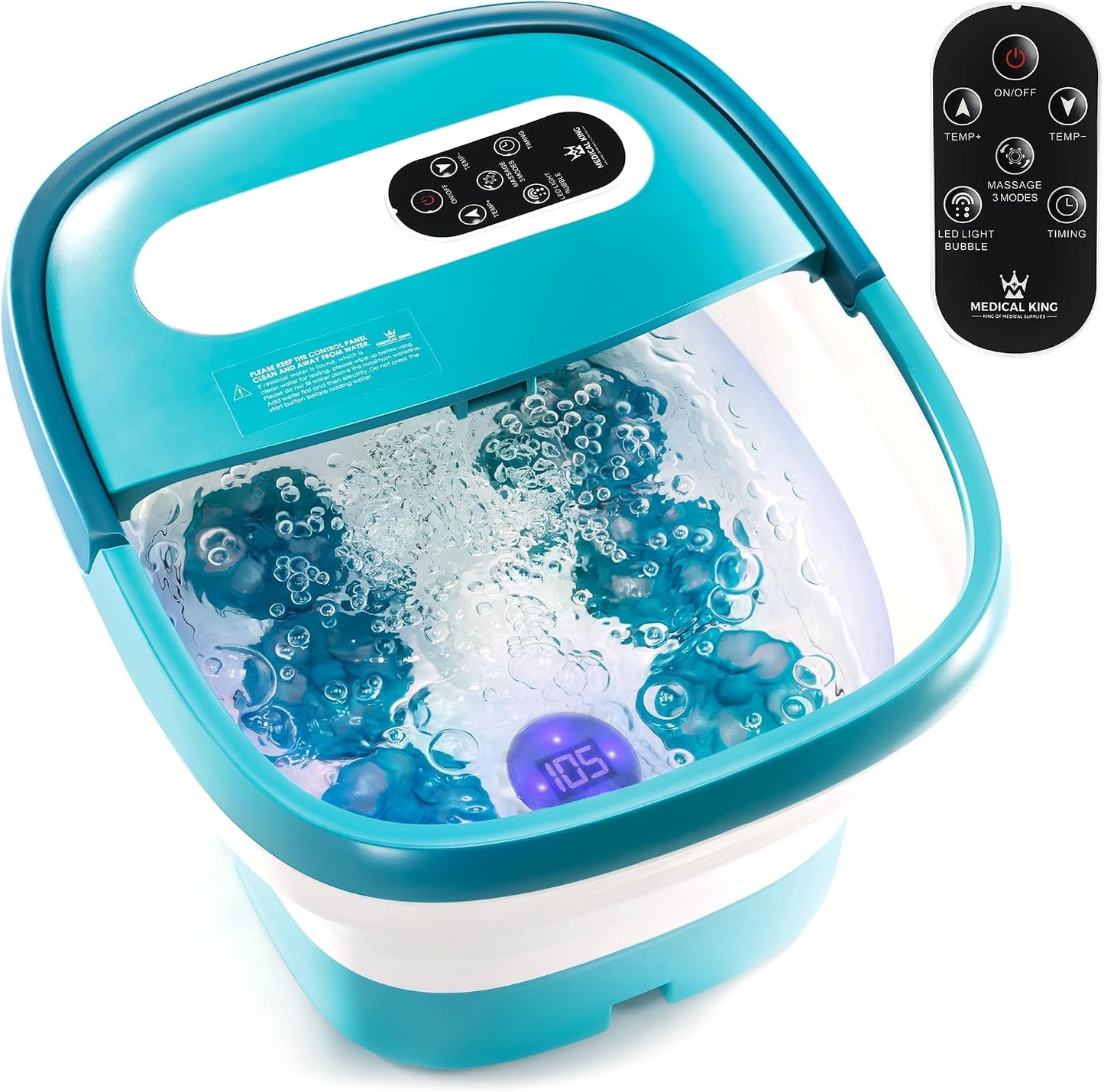 Medical king Foot Spa with Heat and Massage Electric Rotary Massage Includes A Remote Control, A Pumice Stone - Motorized Shiatsu Massage Balls