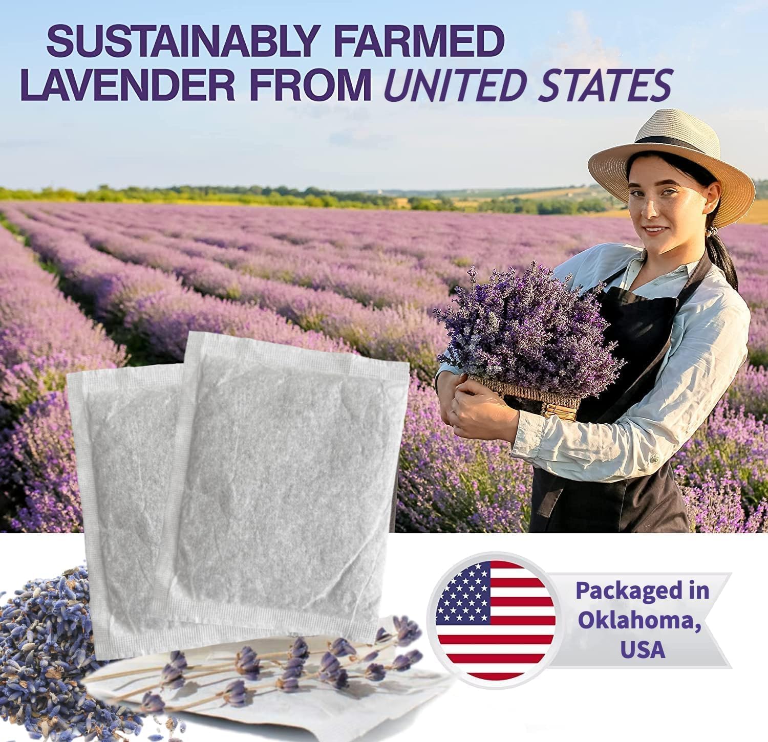 Lavender Dryer Sachets, Premium Extra Flowers, Lavender Scented Sachets for Drawers and Closets, Natural Air Freshener Bags, Odor Eliminator for Closet, Car, Shoes, Gym Bag, Suitcase, Luggage (6 Pack)