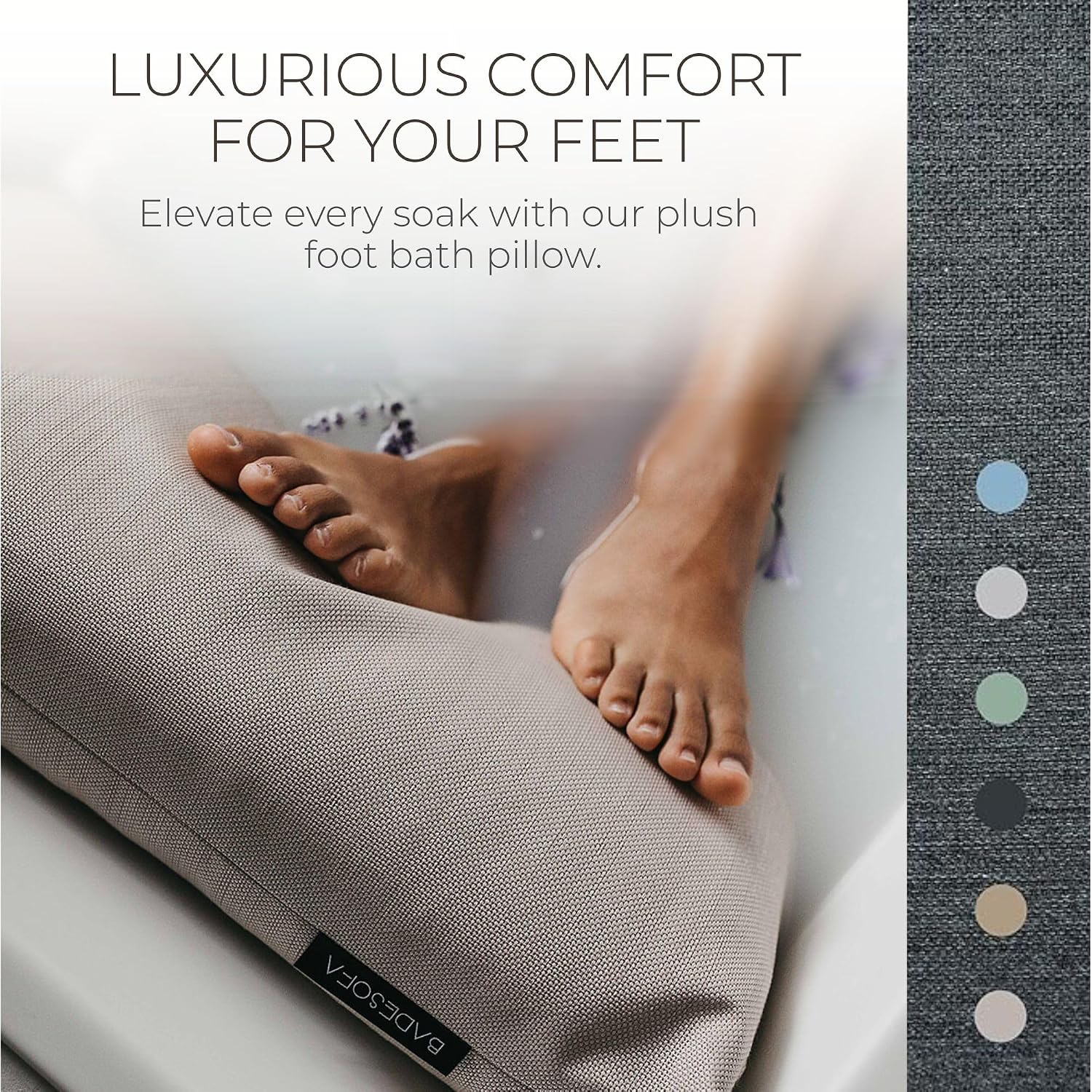 BADESOFA® Luxury Bath Tub Pillow for Feet | Premium-Quality Materials | Comfortable & Quick-Drying | Washable Bath Cushion in Charcoal | Home Spa Accessories | Universal Fit for Any Bathtub