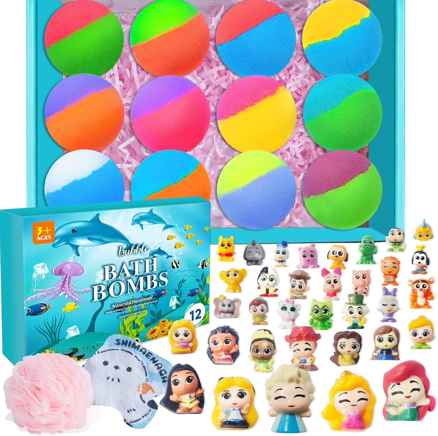 Bath Bombs for Kids: 12 Pcs Princess Bath Bombs with Toys Inside, Kids Bath Bomb Rich in Natural Essential Oils, Organic Bath Bomb Gift Set for Dry Skin Moisturize, Summer Party Favors for Girls
