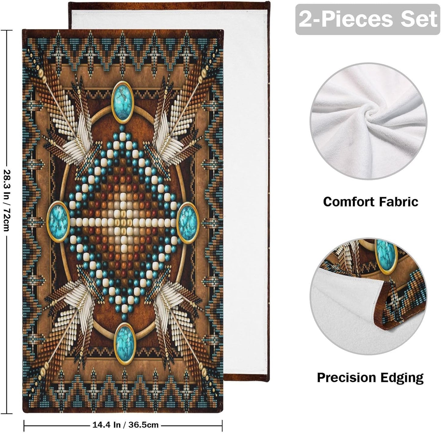 Southwestern Hand Towels for Bathroom Set of 2 Soft Absorbent Rustic Tribal Native American Indian Aztec Kitchen Towels,Decorative Brown Bathroom Towels for Bath Guest Spa Face Hair 14"x28"