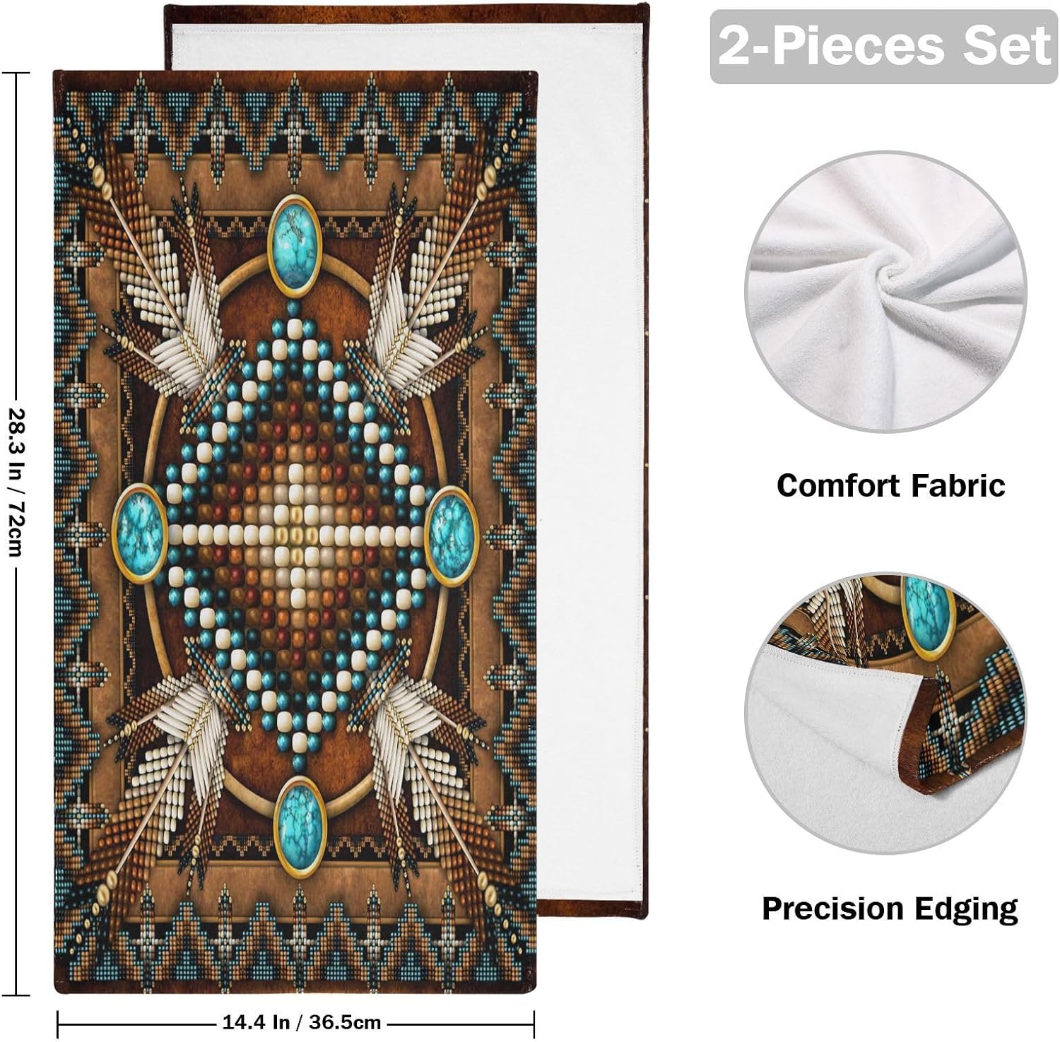 Southwestern Hand Towels for Bathroom Set of 2 Soft Absorbent Rustic Tribal Native American Indian Aztec Kitchen Towels,Decorative Brown Bathroom Towels for Bath Guest Spa Face Hair 14"x28"
