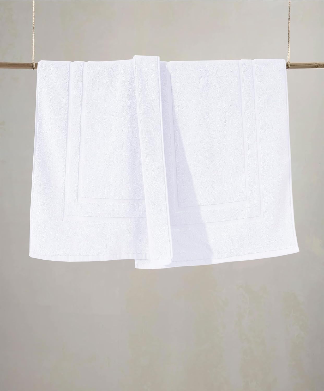 Feather & Stitch 2 Piece Towel Like Bath Mats (30x21 Inch) 100% Cotton Terry Bath Mats, Bathroom Shower Floor Mats [NOT A Bathroom Rug], Soft Absorbent Washable Mats - White